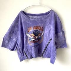ショート丈 ティーシャツ パープル ファスナー付き デザインTシャツのサムネイル