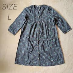 ベルメゾン 花柄シャツ ワンピース 羽織り 綿100% 七分袖 Lサイズ