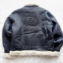 SUNTORY BOSS ボスジャン B-3 レザーフライトジャケット 牛革 L 非売品】サントリーボス フライトジャケット B-3 牛革 ムートン L相当