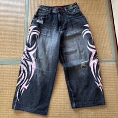 Jaded London トライバル柄 ワイドデニム ブラック×ピンク Lサイズ