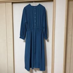 ブルー ロングシャツワンピース 長袖のサムネイル