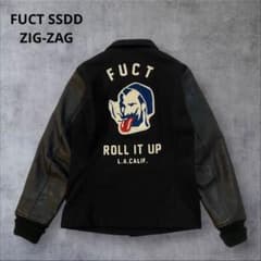 FUCT ファクト 両面刺繍 袖レザーファラオジャケット ZIG-ZAG 黒 S