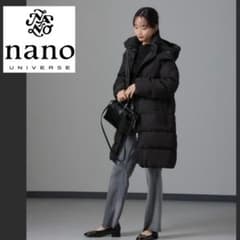 NANO universe 撥水加工 フードロングダウンコート ブラック フリー