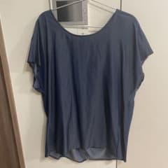 バックリボン　半袖ブラウス　ネイビー
