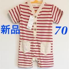 新品・ボーダー・ロンパース・マリン風・ナチュラル系・男の子・着替えやすい・薄手のサムネイル