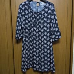 4L花柄 チュニック 五分袖 七分袖 ネイビー - メルカリ