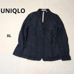 UNIQLOのリネンジャケット100%麻春夏 ネイビーカラーカジュアルのサムネイル