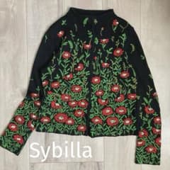 Sybillaシビラ 花刺繍総柄 ニットカーディガンM - メルカリ