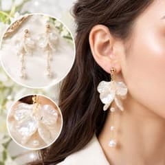 花びら シェル パール ロングイヤリング 結婚式 ブライダル 上品 フラワーのサムネイル