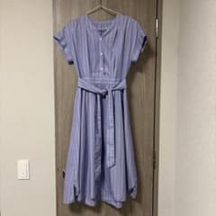 Nolley's フレンチ袖ストライプキーネックワンピース　ブルー　【36】のサムネイル