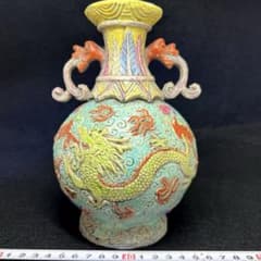 中国清時代　大清乾隆年製　粉彩浮彫龍図花瓶　東Y8-0408☆2F 中国清時代 大清乾隆年製 粉彩浮彫龍図花瓶 東Y8-0408☆2F - メルカリ
