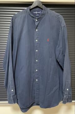 90s Ralph Lauren ネイビー バンドカラー シャツ XXLのサムネイル