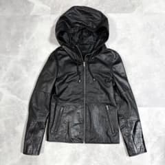 roshell ロシェル 本革 レザー ジップアップ パーカー S 黒　ブラック roshell ロシェル 本革 レザー ジップアップ パーカー S 黒 ブラック
