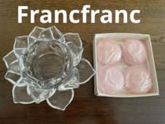Francfranc ロータス型 ガラス製 キャンドルホルダー&キャンドル４個付