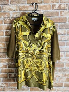 エルメス HERMES シルク混 Mサイズ ゴールド系 総柄 ヴィンテージ 