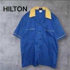 美品 HILTON ヒルトン ボーリングシャツ 半袖 ブルー×イエロー S