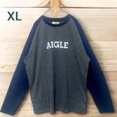 【新品】AIGLE ロゴ ロンT XLグレー×ネイビー ラグラン アウトドアのサムネイル