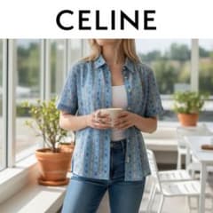 美品 CELINE セリーヌ 花柄 てんとう虫 ブラウス ヴィンテージ 水色 