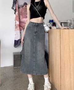デニム ロングスカート グレーのサムネイル