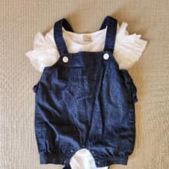 petitmain デニムオーバーオールロンパース フリル付き セットのサムネイル