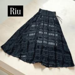 美品★Riu★ロングスカート★サイドレースアップ★レース★フレア★フリンジ★黒