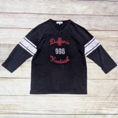 DUFFER フットボールTシャツ XL 七分袖 Vネック ブラック 古着のサムネイル