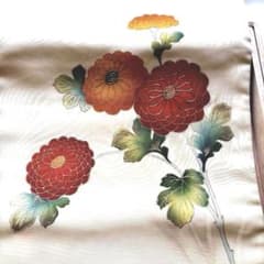 名古屋帯 菊 金駒刺繍 開き名古屋 クリーム色 塩瀬 - メルカリ