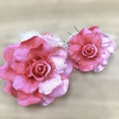 成人式　753 着物　髪飾り 2点セット ピンク 花 コーム Uピンのサムネイル