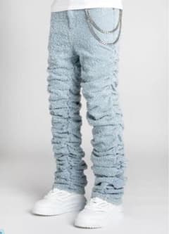 グアピCUAPI スーパースタックフレアデニムライトブルー新品二連チェーン グアピCUAPI スーパースタックフレアデニムライトブルー新品二連