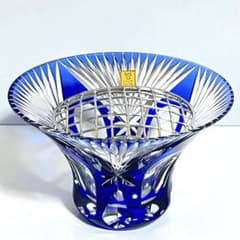 カガミクリスタル 江戸切子 ブルー フラワーベース 花器 未使用品