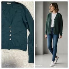 訳あり】マーガレットハウエル Vネックカーディガン 深緑 カシミヤ100