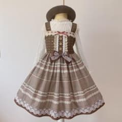 秋ワンピース　グレンチェック×チョコ　ハンドメイド　ロリィタのサムネイル