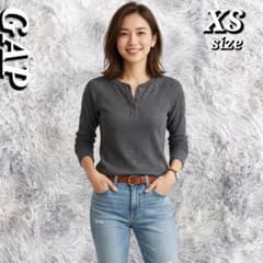GAP ギャップ ヘンリーネック ロンT XS グレー 杢 ワッフル サーマル 