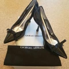 【美品】ジョルジオアルマーニ/パンプス/正規店購入/エナメルブラックレースリボンのサムネイル
