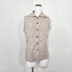 WIZ FUTURE Sleeveless Blouse, Beige, Linen/Rayon (Size F)