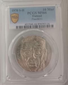 PCGS フィンランド銀貨 ユホ・パーシキヴィMS66 高鑑定 コイン 貨幣