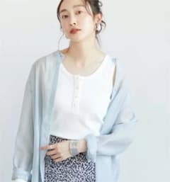 【coca】コカ　ノーカラーシースルーシャツ 　ブルーのサムネイル