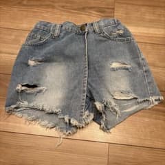 キッズ SHEINデニム キュロット ショートパンツ ダメージ加工9Yのサムネイル