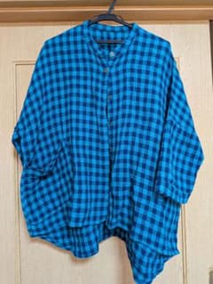 pas a pas チェック柄 バンドカラー 五分袖シャツのサムネイル