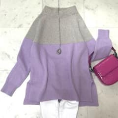 美品 23区 ラベンダー グレー バイカラー ニットセーター カシミア 38 美品 23区 ラベンダー グレー バイカラー ニットセーター カシミア 38