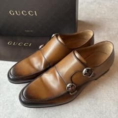GUCCIレザーシューズ 革靴 ダブルモンク ブラウン アンティーク仕上げのサムネイル