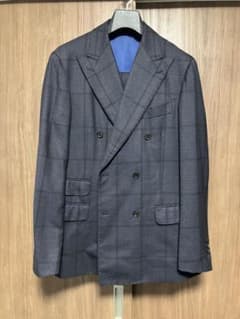 【美品】ブリッラペルイルグスト　ダブルスーツセットアップ　チェック　紺　52 美品】ブリッラペルイルグスト ダブルスーツセットアップ