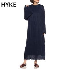 HYKE ハイク プリーツロングドレス サイズ2 HYKE ハイク プリーツ ロングワンピース ドレス Aライン 長袖 ネイビー