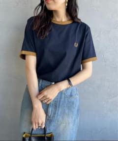 ネイビー 半袖Tシャツ リブ付きのサムネイル