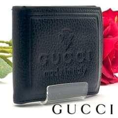 極美品✨ GUCCI グッチ 二つ折り財布 レザー ブラック クレストロゴ 極美品✨ GUCCI グッチ 二つ折り財布 レザー ブラック クレストロゴ