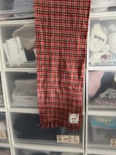 ウールマフラー 赤と茶色のチェック柄のサムネイル