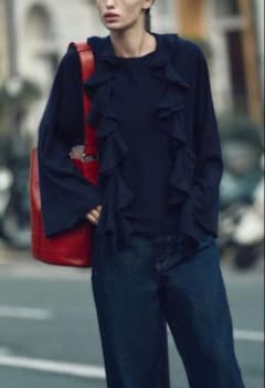 ZARA フリルデザイン ニット 長袖 ネイビーのサムネイル