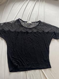 ドット柄シースルー切り替え 半袖カットソー ブラックのサムネイル