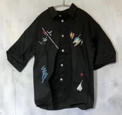 開襟 半袖 厚手コットン100% 夏 カジュアル 黒 XL