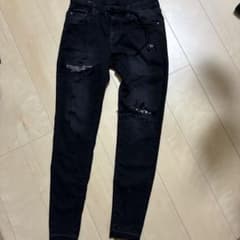 T2H ダメージ加工 スキニーデニム ブラック - メルカリ